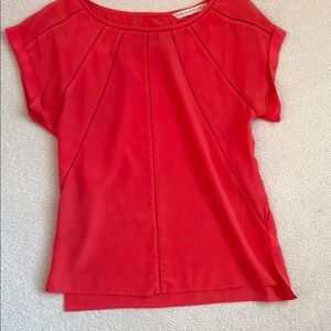 Trina Turk Red Boxy Blouse with Short Sleeves